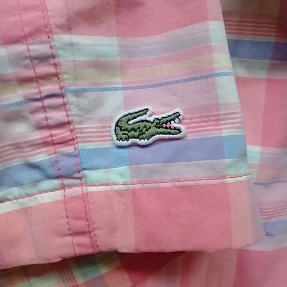 Lacoste Swim Trunks Mens Large Pink Plaid Bathing Crocodile Board Shorts Lined